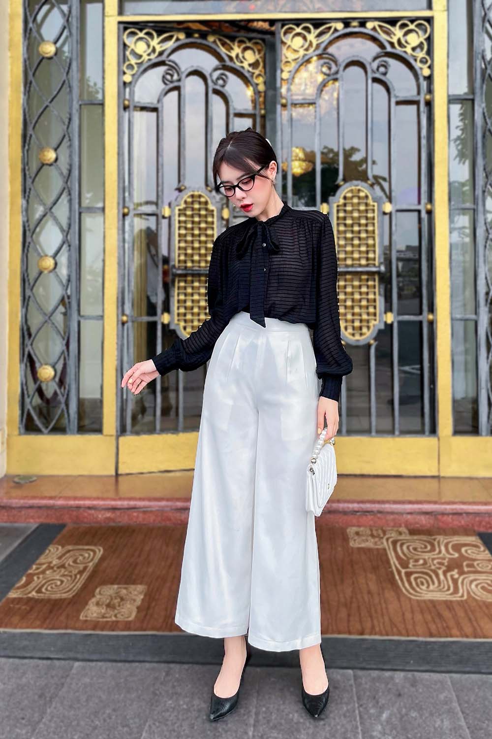 Quần trắng công sở ống rộng 