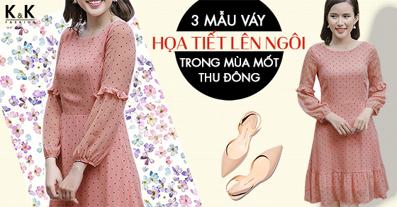 Đầm liền họa tiết chấm bi dài tay KK69-02